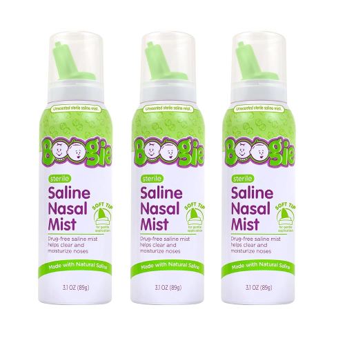 Boogie Baby Saline Nasal Spray Mist, Allergy Relief, Nasal Decongestant, Made with Saline, Unscented, 3.1 Ounce (Pack of 3)…