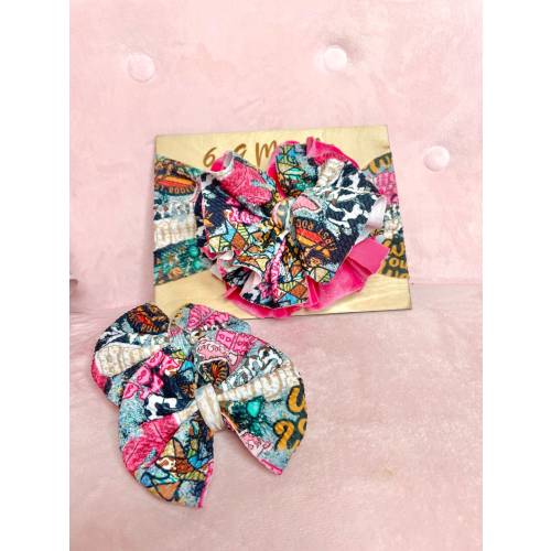 Head Wrap Baby Shredded Pom Hair bow | Infant Baby Hair bow Pink Howdy Western Head Wrap