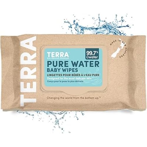 Terra Organics Pure New Zealand Water Bamboo Baby Wipes, Biodegradable, Natural, 1 Pack of 70 Wipes
