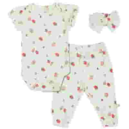 Milkberry Bamboo Jogger Set for Baby Girls 3pc. Layette for Infants Size 6-9 Months Strawberry Feilds