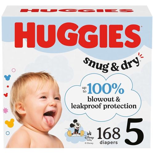 Huggies Size 5 Diapers, Snug & Dry Baby Diapers, Size 5 (27+ lbs), 168 Count (6 Packs of 28), Packaging May Vary