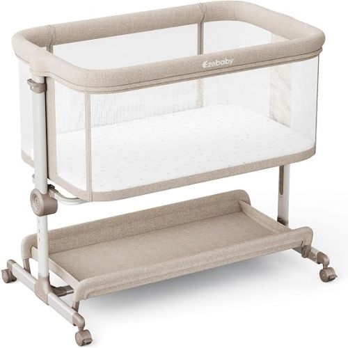 Ezebaby 3-in-1 Baby Bassinet Bedside Sleeper with Wheels, 7 Height Settings