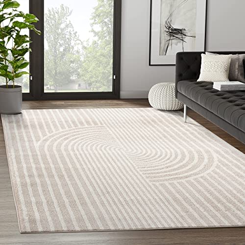 Abani Rugs Beige Arch Pattern Knot Modern Print Premium Area Rug - Contemporary No-Shed Neutral 5x 8 Bedroom Rug