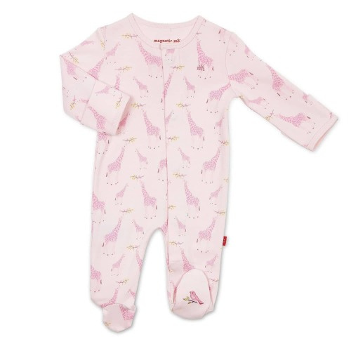 pink jolie giraffe organic cotton parent favorite footie - 9-12M