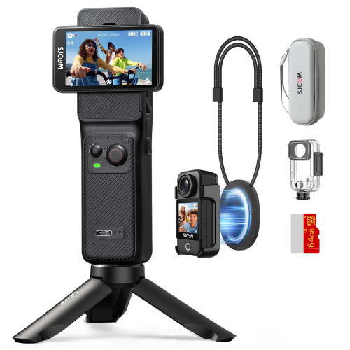 SJCAM C400 3 in 1 Vlogging Camera Combo, 4K Pocket Handheld Camera, 7H Power, 6-Axis Stabilization Action Camera, 2.29''Touch Screen, Waterproof Body Cam for Travel Vlog and YouTube Live Streaming
