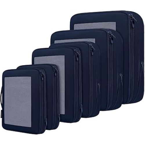 BAGAIL 4 Set/6 Set/8 Set Compression Packing Cubes Travel Accessories Expandable Packing Organizers (Square Mesh, 06-Navy)
