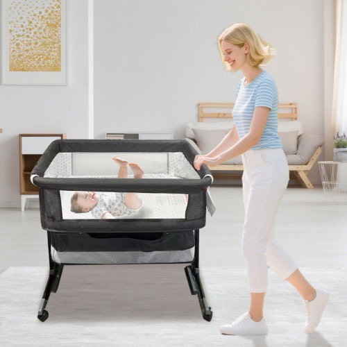 Zoomie Kids 3-in-1 Baby Bassinet Bedside Bed | Baby Headboard Bassinet With Wheels And Storage Basket, Full Mesh And Adjustable Height Headboard Crib Essential Items For Newborns 0-6 Months | Wayfair