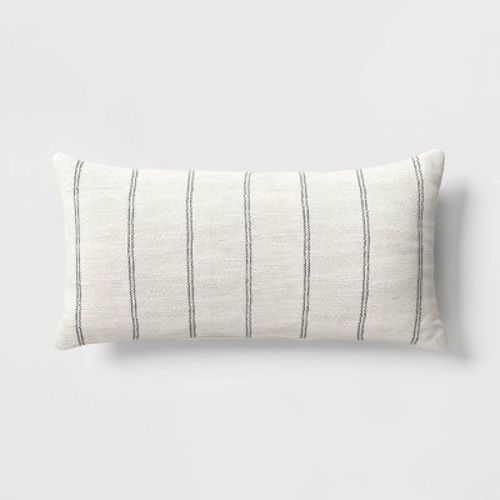 10"x20" Small Stripes Rectangular Outdoor Lumbar Pillow Chalk White - Threshold™