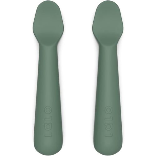 Lalo Little Spoon Set - 2 Piece Baby Spoons Set for Infants & Babies - Made From Food Grade Silicone Dishwasher Safe - Baby Feeding Essentials for Early Stage Mealtime - Olive