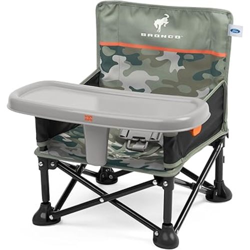 Ford Bronco Pop 'N Sit Portable Booster Chair by Bright Starts, Floor Seat, Indoor/Outdoor Use, Compact Fold, Camo Print, 6 Mos - 3 Yrs