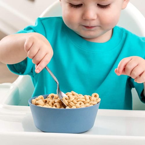 WeeSprout Bamboo Kids Bowls, Set of Four 10 oz Kid-Sized Bamboo Bowls, Dishwasher Safe Kid Bowls (Blue, Green, Gray, & Beige) - 10 Oz (Without Lids)