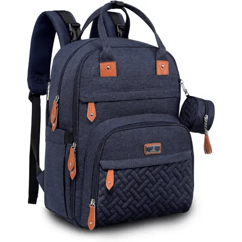BabbleRoo Diaper Bag Backpack - Baby Essentials Travel Tote - Multi Function Water Resistant Diaper Bag, Travel Essentials Baby Bag with Changing Pad, Stroller Straps & Pacifier Case - Navy Blue