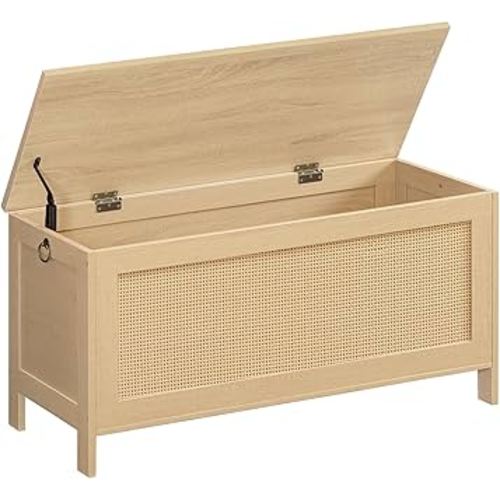 HOOBRO Storage Bench, Toy Chest, Storage Chest with Faux Rattan Decoration, Large Toy Box, 39.4'' Toy Storage Organizer, Safety Hinge and Sturdy Support, for Living Room, Bedroom, Natural NL101CW01