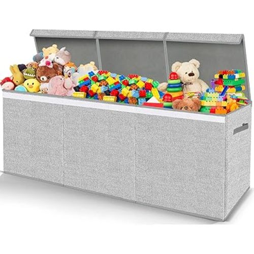 Extra Large Toy Box for Girls Boys - Collapsible Kids Toy Chest Boxes Organizers and Storage for Livingroom,Playroom,Closet 35.8"x12.6"x16"(Grey)