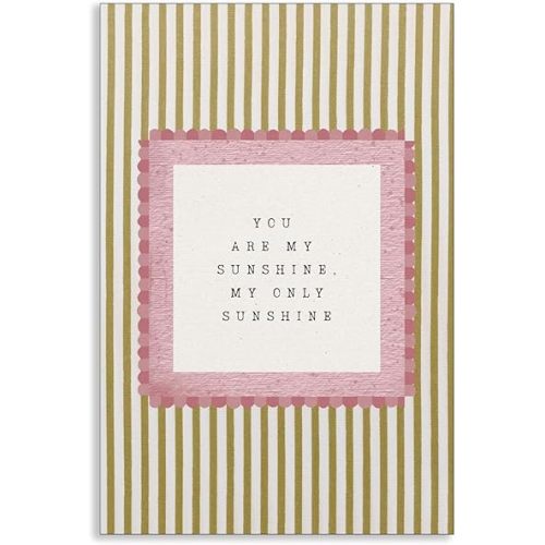 You Are My Sunshine Pink Canvas Wall Art, Baby Nursery Warming Quotes Poster, Vintage Neutral Yellow Striped Girls Room Wall Decor, Boho Watercolor Kids Bedroom Picture 12x16in Unframed