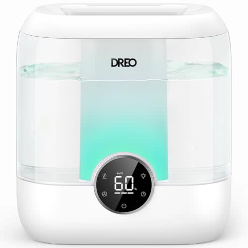Dreo 6L Top Fill Humidifiers for Bedroom, 60H Runtime 28 dB Quiet Supersized Cool Mist Air Humidifiers for Large Room, Baby Nursery, Plant, Indoor, Night Light, Easy to Clean, Precise Humidity Control
