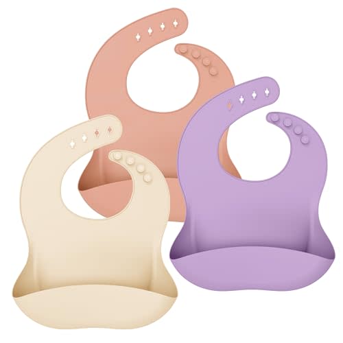 Cuddle Campus Set of 3 Silicone Bibs for Babies & Toddlers,Soft Adjustable Bibs with Pocket Food Catcher for Baby Girl,Boy