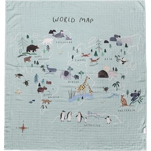Loulou Lollipop Soft Baby Swaddle Blanket Muslin Wrap Receiving Blanket for Newborn to Toddler Girl and Boy, Large 47” by 47” - World Map
