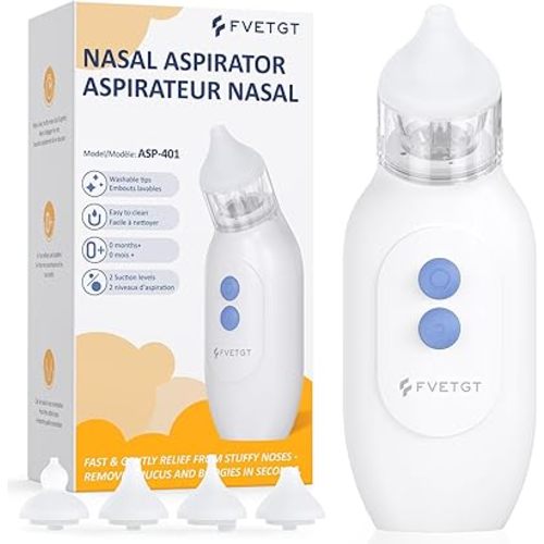 Nasal Aspirator for Baby, Blocked Nose Relief, Electric Baby Nose Sucker with Larger Suction Chamber and More Powerful Suction with 4 Silicone Tips Suitable for Newborns and Babies White
