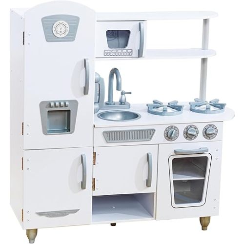 KidKraft Vintage Wooden Play Kitchen with Pretend Ice Maker and Play Phone, White