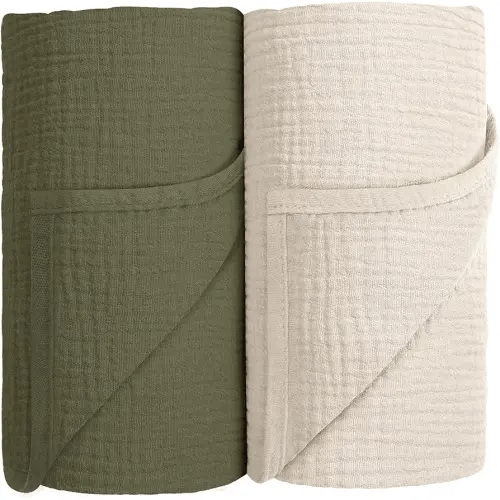 Susurration Muslin Swaddle Blanket Baby,100% Cotton Baby Receiving Blanket Soft Thin Baby Swaddle Blanket for Unisex Newborn 40x40in 2Pack (Dark Green)