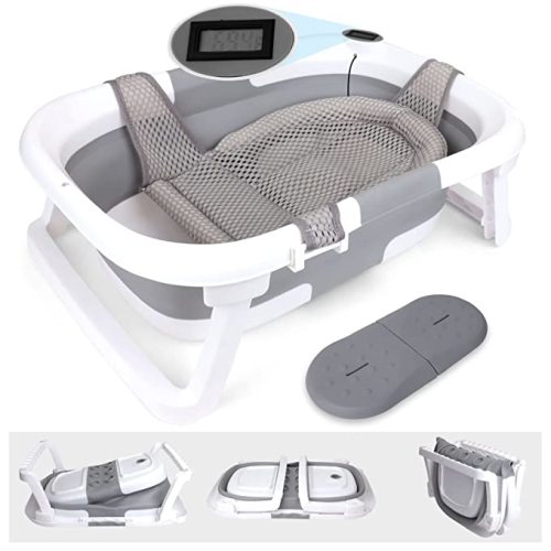 Amazon.com: BEBELEH™ Collapsible Baby Bathtub with Thermometer – Bathtub + Baby tub Cushion + Baby Bath tub Kneeler – Durable Baby Bathtub Newborn to Toddler 0-24 Months.(Bathtub with Thermometer, Gray) : Baby