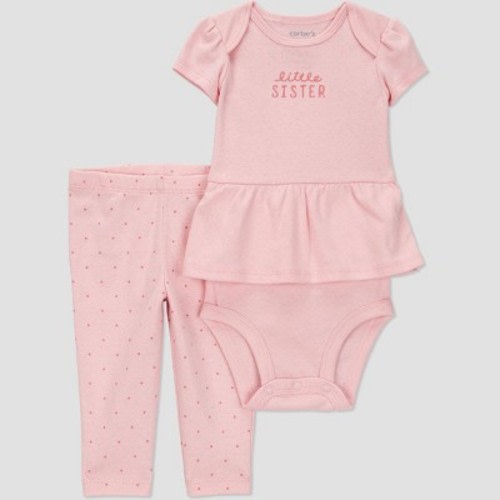 Carter's Just One You®️ Baby 2pc Little Sister Top & Bottom Set - 3M: Cotton Bodysuit & Pull-On Pants, Typography Pattern