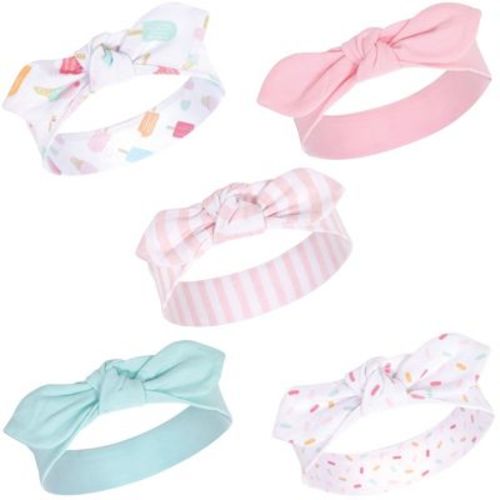 Hudson Baby Infant Girl Cotton Headbands 5pk, Ice Cream, 0-24 Months
