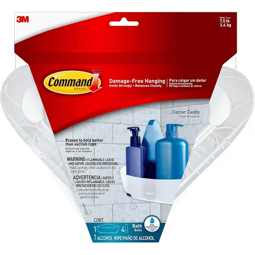 Command Bath Corner Caddy, Clear Frosted, 7.5 lb. Capacity, 1-Caddy, 4-Water-Resistant Strips, Organize Damage-Free