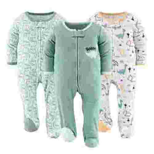 The Peanutshell Baby Sleep n Play Footed Pajamas for Baby Boys, Green Dino, 3 Pack, 0-3 Months