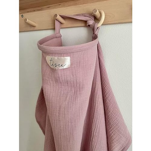 Nursing Cover for Baby Breastfeeding & Pumping | Multi Use Car Seat Stroller Cover | Breathable Soft Muslin Cotton | Breast Feeding Apron & Shawl by TISU (Blush)