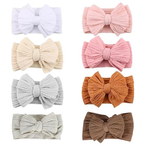 8 Pcs Baby Bows Headbands Nylon Hairbands Baby Girl Bows Hair Accessories For Infant Toddler Essentials (8 Color-green, Mid)