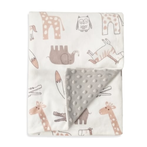 Baby Blanket Soft Minky with Double Layer Dotted Backing, Receiving Blanket, Lovely Animals Printed 30 x 40 Inch