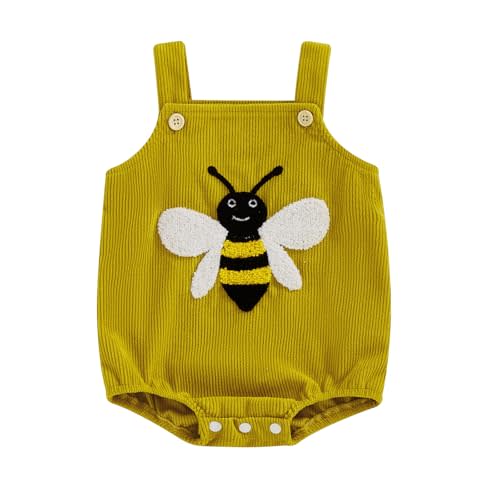Lesimsam Newborn Baby Boy Girl Clothes Embroidered Corduroy Overall Bubble Romper Sleeveless One-Piece Suspender Jumpsuit
