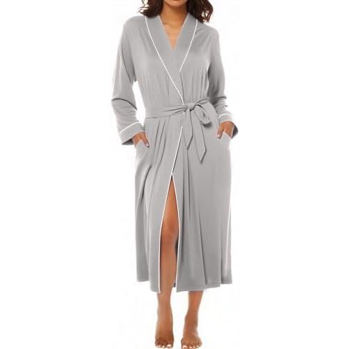Ekouaer Kimono Robes for Women Long Lightweight Knit Bathrobe Shawl Soft Sleepwear Casual Ladies Loungewear S-XXL