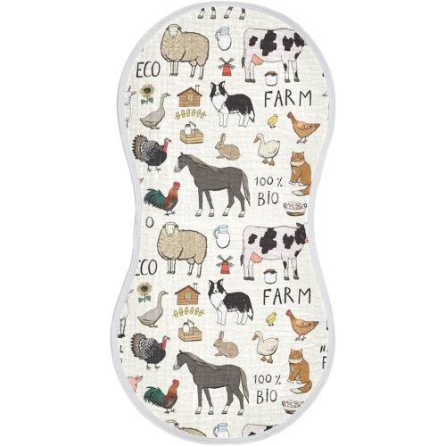Kigai Farm Animals Muslin Baby Burp Cloths - Super Absorbent and Soft Burping Rags - Cotton Burp Clothes Set for Boys and Girls, 1 Pack