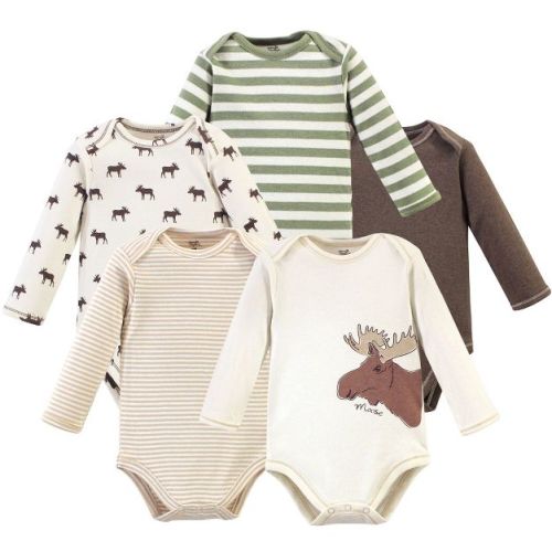 Touched By Nature Baby Boy Organic Cotton Long-sleeve Bodysuits 5pk, Moose, 18-24 Months