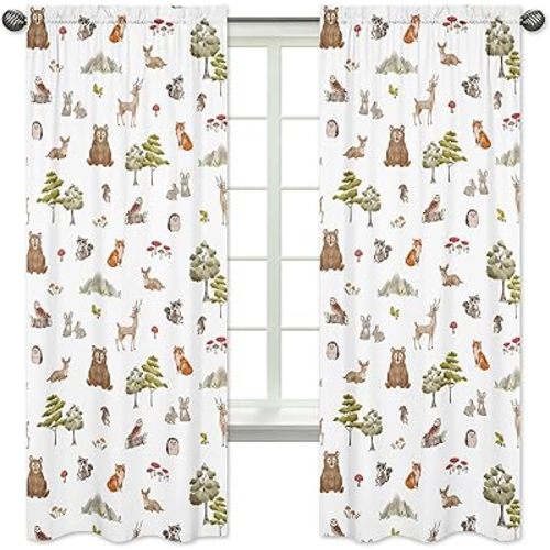 Sweet Jojo Designs Woodland Forest Animals Boy Girl Gender Neutral Unisex Window Curtains Treatments Panels Drapes Baby Nursery Kids Bedroom Kitchen Living Room Coverings Set of 2 Bear Fox Hedgehog