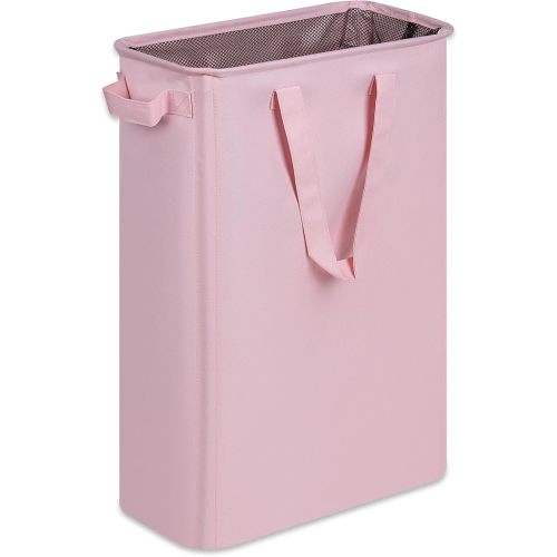 efluky Slim Laundry Basket, Narrow Laundry Hamper with Handles, Collapsible Dirty Clothes Hamper, Tall Laundry Bin for Laundry Room, Dorm and Bedroom, 12.7 Gallons(48L) Pink