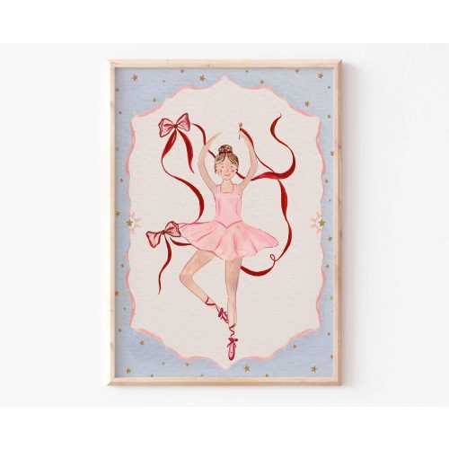 Ballerina Print |Vintage Nursery | Fun Fair Illustration |Painted illustration |Unframed Print | baby child artwork |Ribbon bow|Dance Ballet
