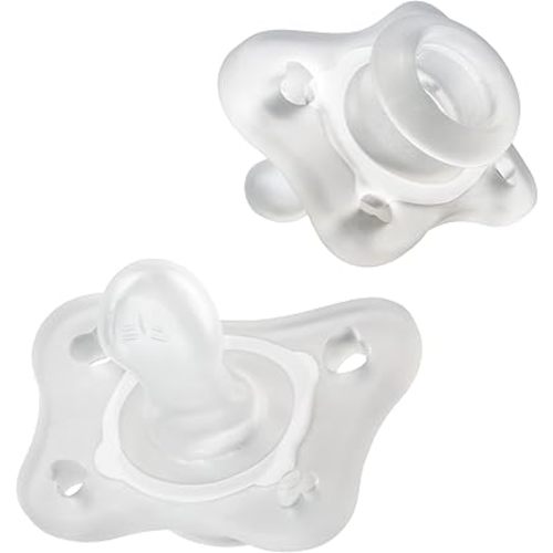 Chicco PhysioForma 100% Soft Silicone Mini One Piece Pacifier for Babies Aged 0-2 Months | BPA & Latex Free | Reusable Sterilizing Case | Clear, 2pk