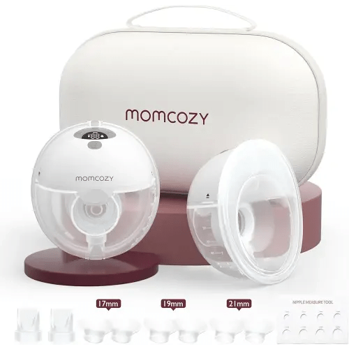 Momcozy Breast Pump Hands Free M5, Wearable Breast Pump of Baby Mouth Double-Sealed Flange with 3 Modes & 9 Levels, Electric Breast Pump Portable - 24mm, 2 Pack Quill Gray