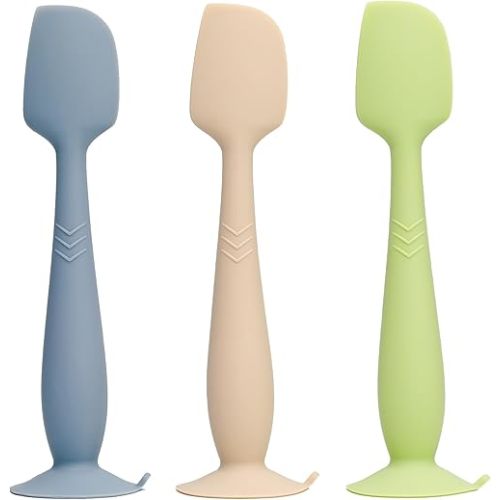 3-Pack Diaper Cream Spatula - Soft Silicone Butt Paste Spatula with Full-Size Applicators, Diaper Rash Cream Applicator for Newborn Baby Essentials (Green, Beige, Gray)