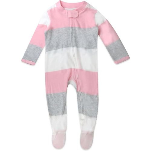 HonestBaby Baby Girls' Sleep and Play Footed Pajamas One-Piece Sleeper Jumpsuit Zip-front Pjs Organic Cotton