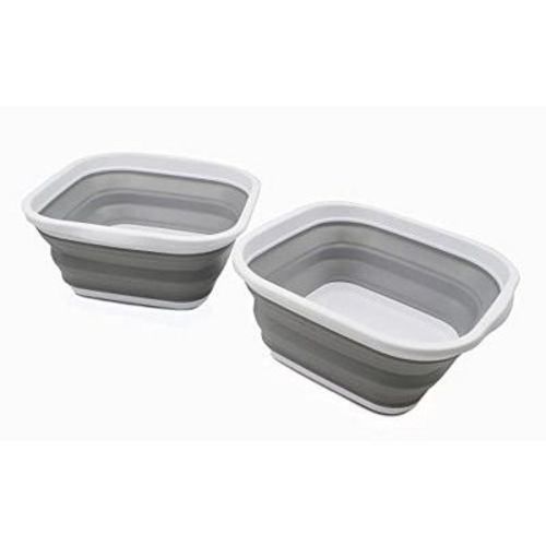SAMMART 5.5L (1.4 Gallons) Set of 2 Collapsible Tub, White/Grey