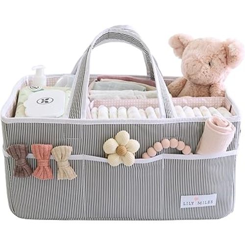 Lily Miles Baby Diaper Caddy Organizer - Girl Nursery Storage Basket Bin - Baby Item - Baby Organizers and Storage - Pink Blush, Large