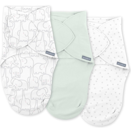 SwaddleMe by Ingenuity Monogram Collection Baby Swaddle, 100% Cotton, Improves Sleep & Calms Startle Reflex, 0-3 Months, Pocket Fold Design for Easy Changes, 1.0 TOG, 3-Pack - Elephant Dance