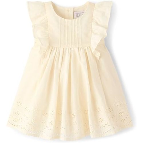 The Children's Place,Baby-Girls,and Newborn Casual Short Sleeve Dress with Diaper CoverFair Ivory,0 Months,3 Months