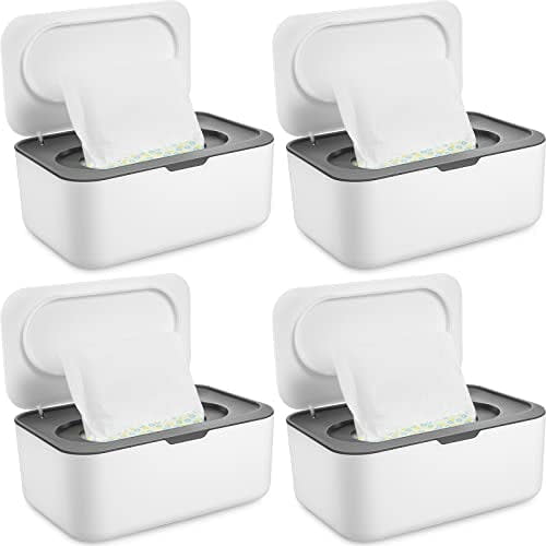 4 Pieces Wipes Dispenser Baby Wipes Case Container Case Wet Wipe Holder with Sealing Design Refillable Baby Wipe Dispenser Easy Open and Close (Gray)