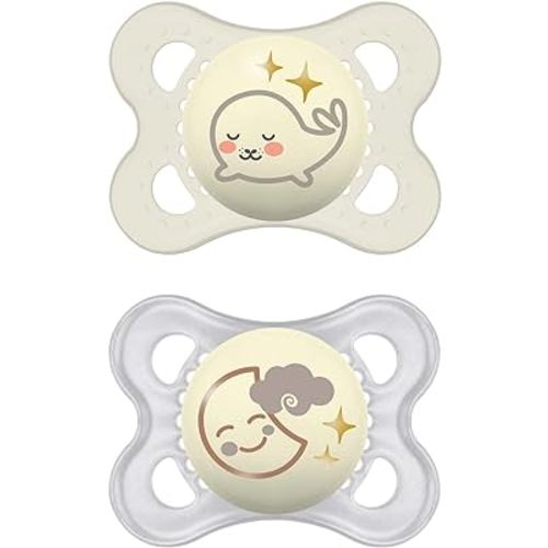 MAM Night Pacifiers 0-6M, (2 Pacifiers & Sterilizing Box), MAM Pacifiers, Best Pacifier for Breastfed Babies, Unisex, Glow in the Dark Pacifier